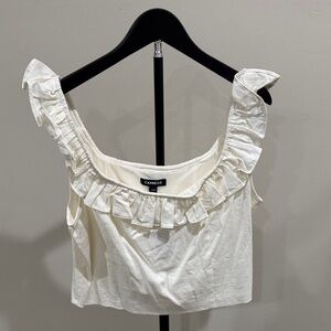 Express Cream Ruffle Square-Neck Crop Top